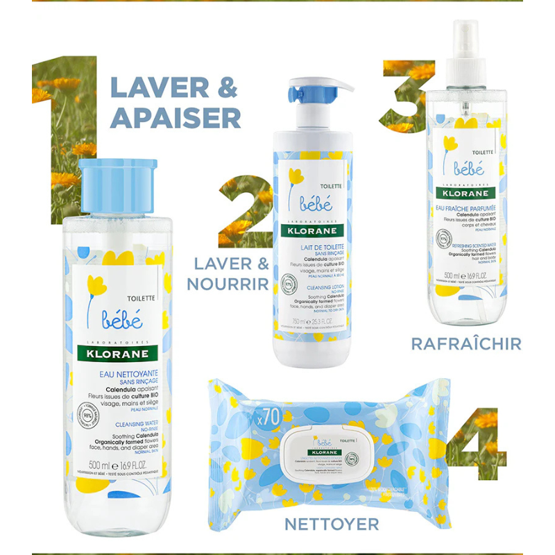 Klorane Bébé Eau nettoyante sans rinçage au Calendula apaisant - 500ml