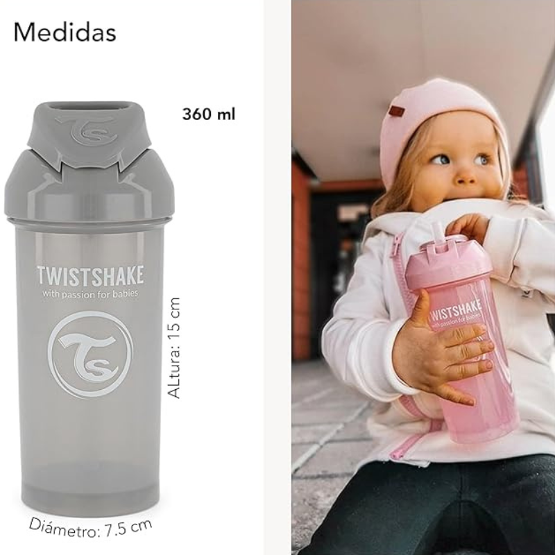 Gobelet à paille Twistshake 360 ​​ml - Gris - 6 mois plus