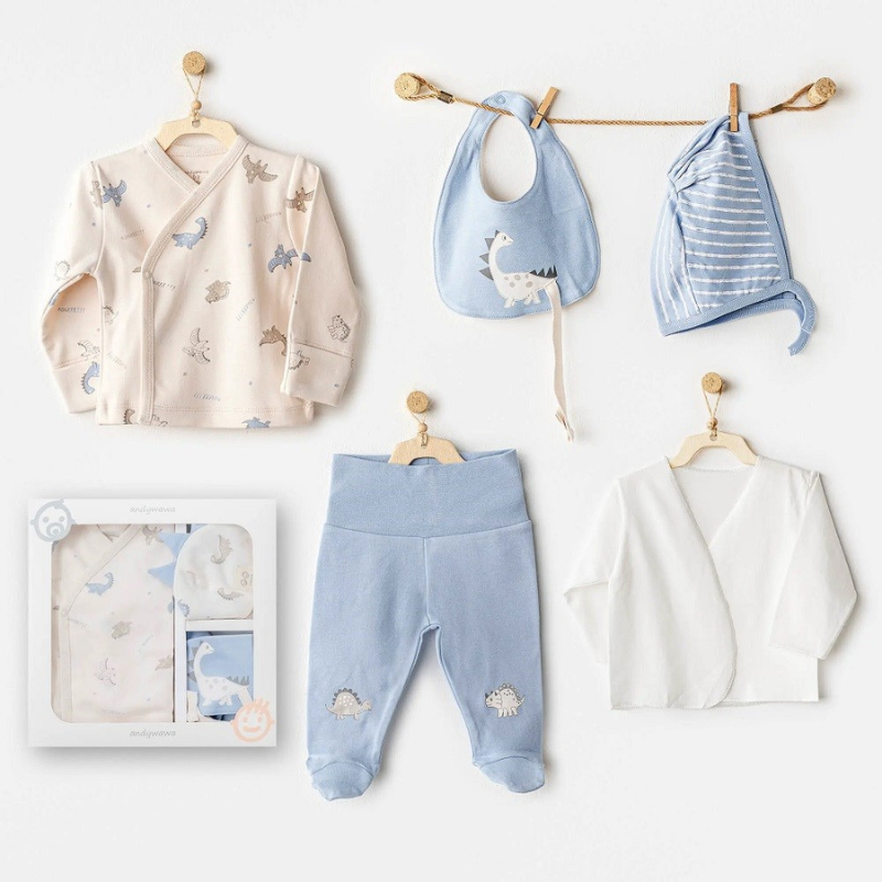 Ensemble de sortie d&#039;hôpital Andywawa pour bébé garçon, 5 pièces – Dino blanc