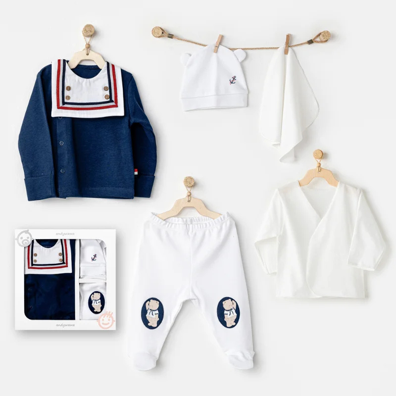 Coffret Naissance Baby Marin 5 Pcs Coton- Andywawa