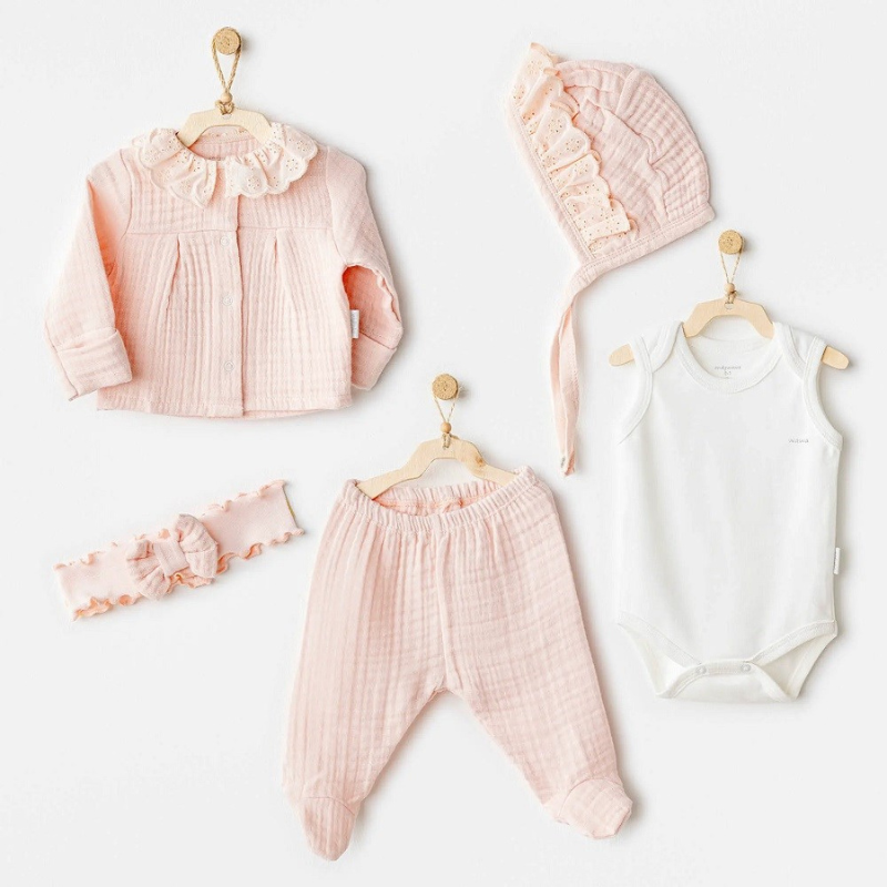 Ensemble d&#039;hôpital en mousseline pour bébé fille Andywawa, 5 pièces, rose