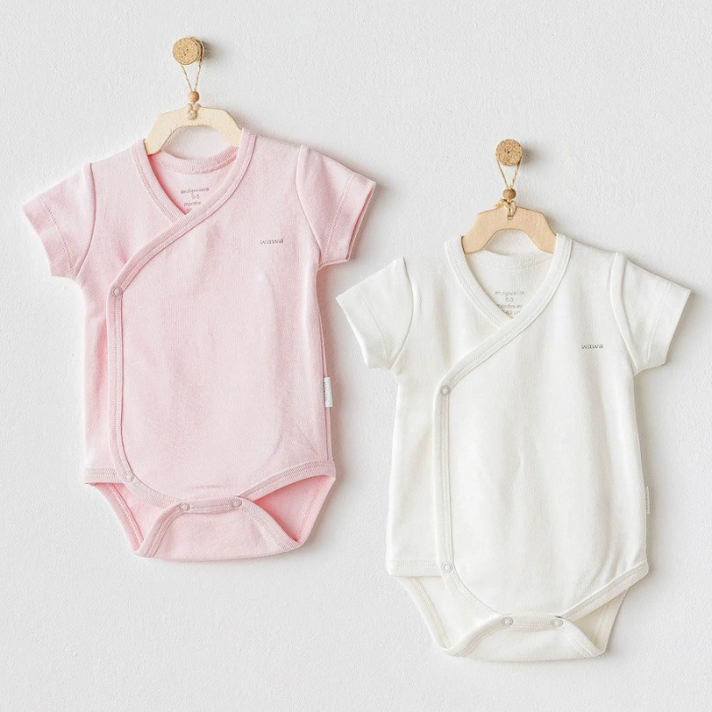 Lot de 2 bodies à manches courtes pour bébé Andywawa - Lapin Ours Rose