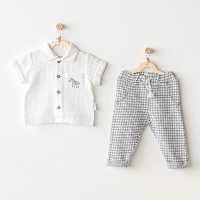Ensemble de 2 pièces pour bébé garçon d&#039;été Andywawa - Petit Roi Gris