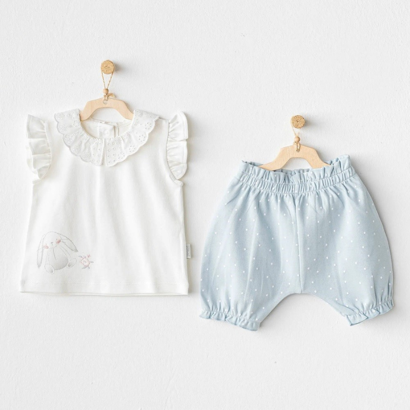 Ensemble 2 pièces t-shirt et short d&#039;été pour bébé fille Andywawa - Bleu lapin