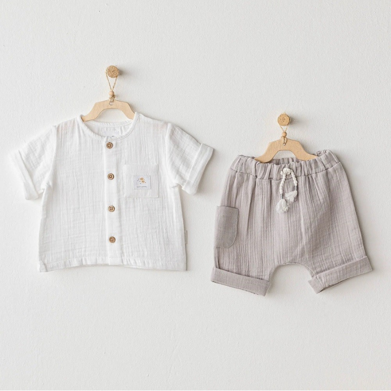 Andywawa Lot de 2 t-shirts et shorts d&#039;été à manches courtes pour bébé garçon - Happy Palace Gray