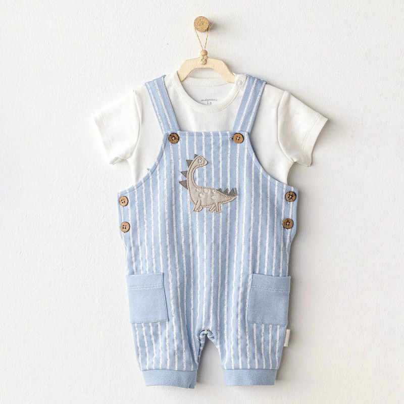 Ensemble salopette d&#039;été Andywawa pour bébé garçon -dinosaure - Bleu
