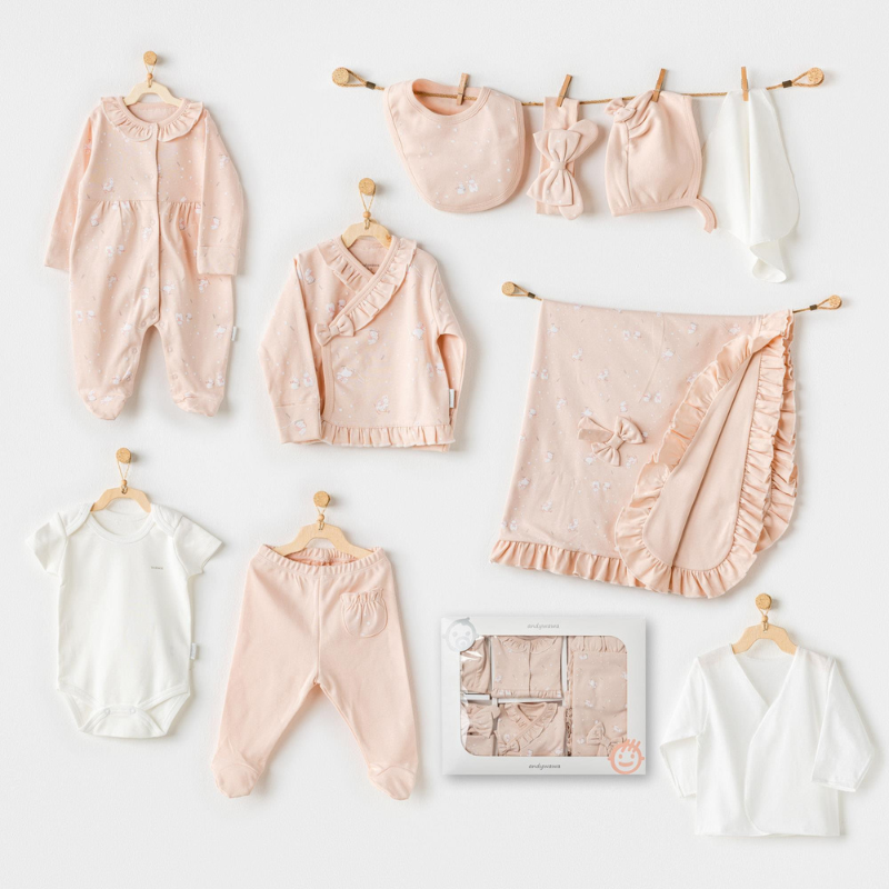 Andywawa Coffret nouveau-né  10 pièces de sortie d&#039;hôpital pour Fille - motif lapins mignons  rose