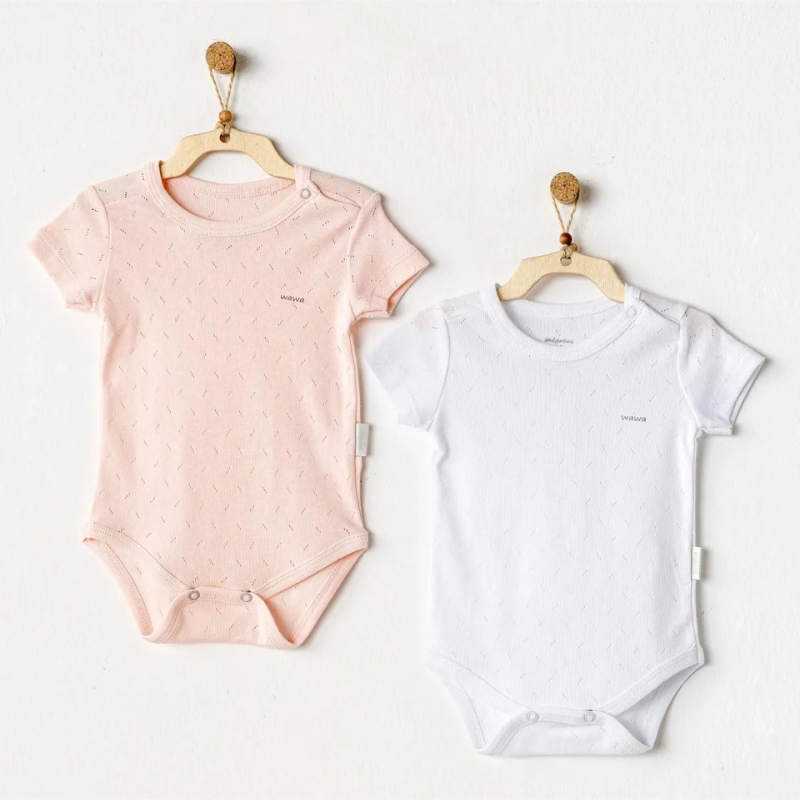 Body basique Andy Wawa Ac24704 à manches jacquard, lot de 2, rose et blanc
