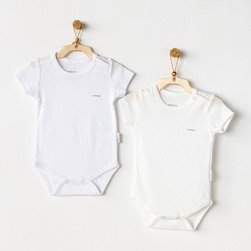 Body bébé Andywawa Jacquard à manches courtes, lot de 2, AC24704 , blanc-écru