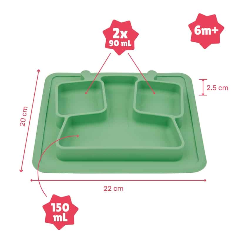 Badabulle Assiette à compartiments anti-dérapante Verte