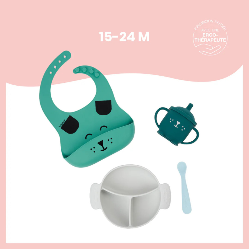 Coffret repas bébé  Vert et Gris LEARN&#039;ISY 15-24 mois - Babymoov