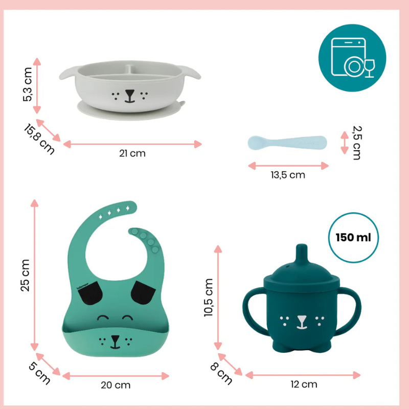 Coffret repas bébé  Vert et Gris LEARN&#039;ISY 15-24 mois - Babymoov
