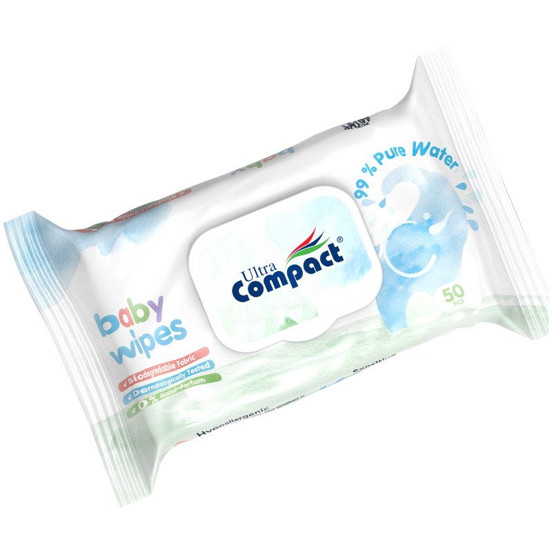 Lingettes pour bébé Ultra Compact EAU PURE 50 unités