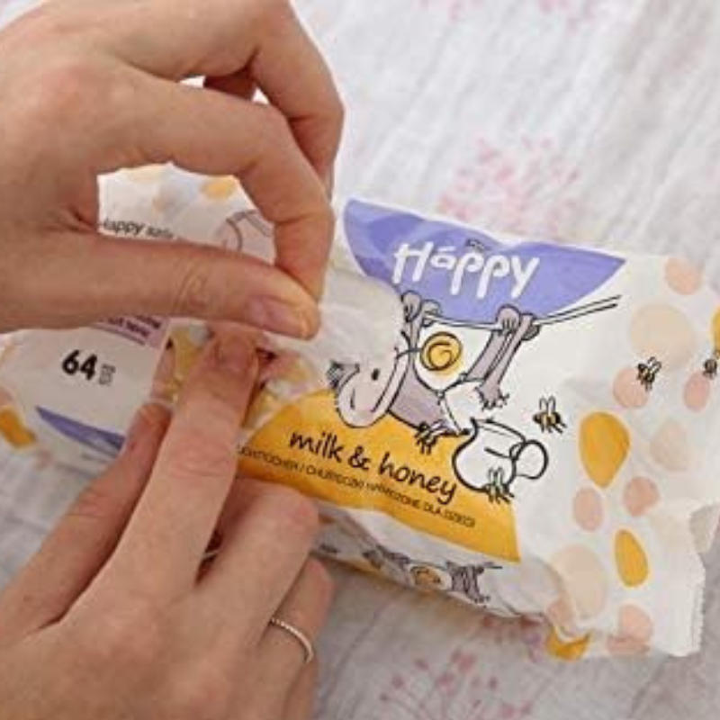 64 Lingettes Lait et Miel Happy Bella Baby