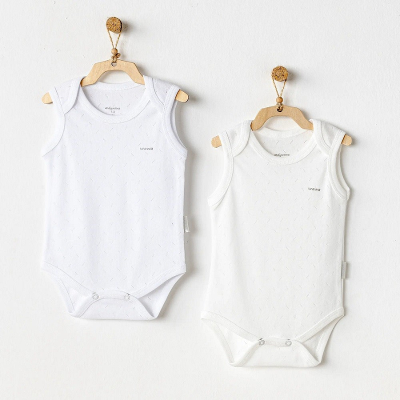 xx Andywawa Lot 2 Body Sans Manches 100% Coton Blanc