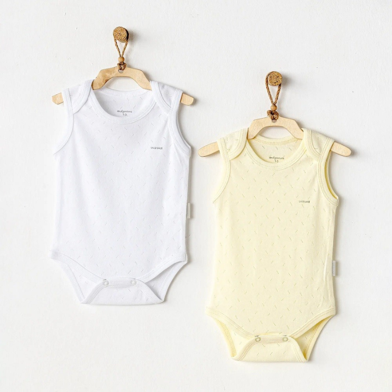 xx Andywawa Lot 2 Body Sans Manches 100% Coton jaunes
