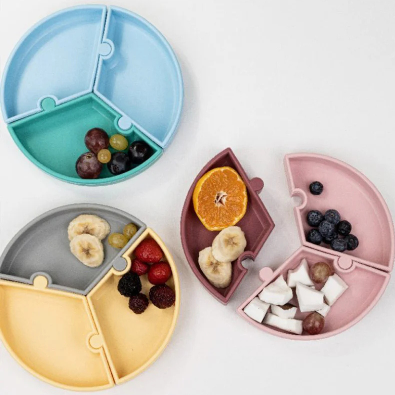 Assiette Puzzle MINIKOIOI avec Ventouse en Silicone – Jaune