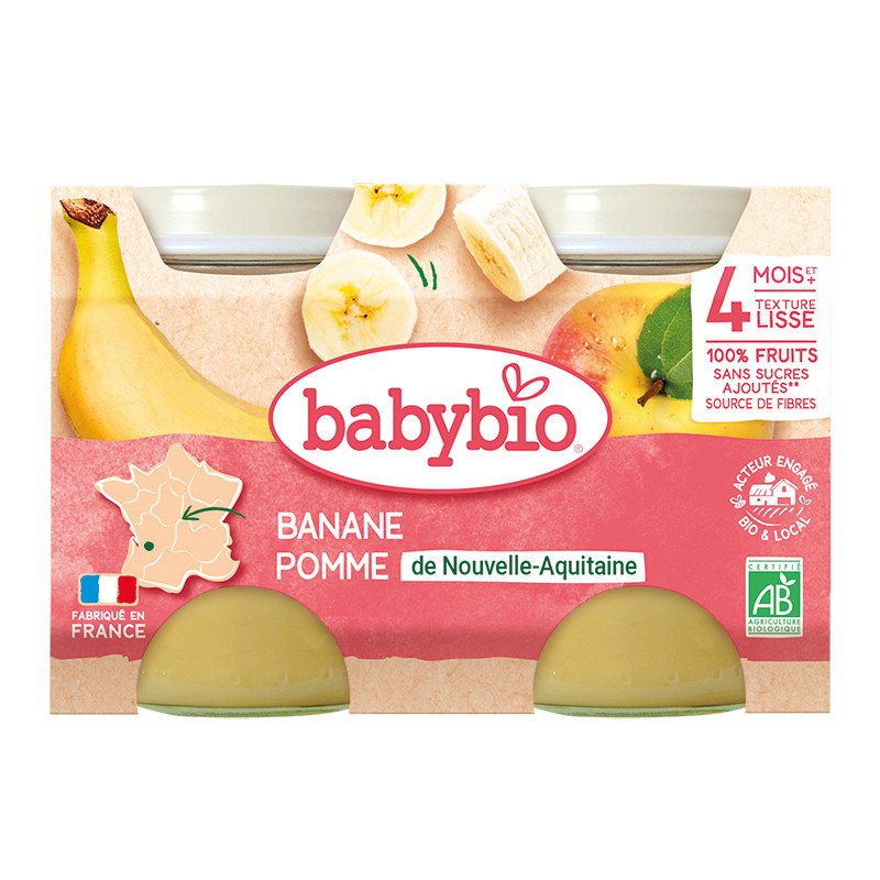 xx Babybio Banane Pomme de Nouvelle-Aquitaine Petits pots 2x130g