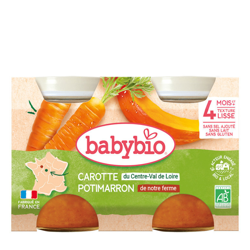 xx Babybio Carotte du Centre -Val de Loire Potimarron de notre Ferme Petit pot 2x130g
