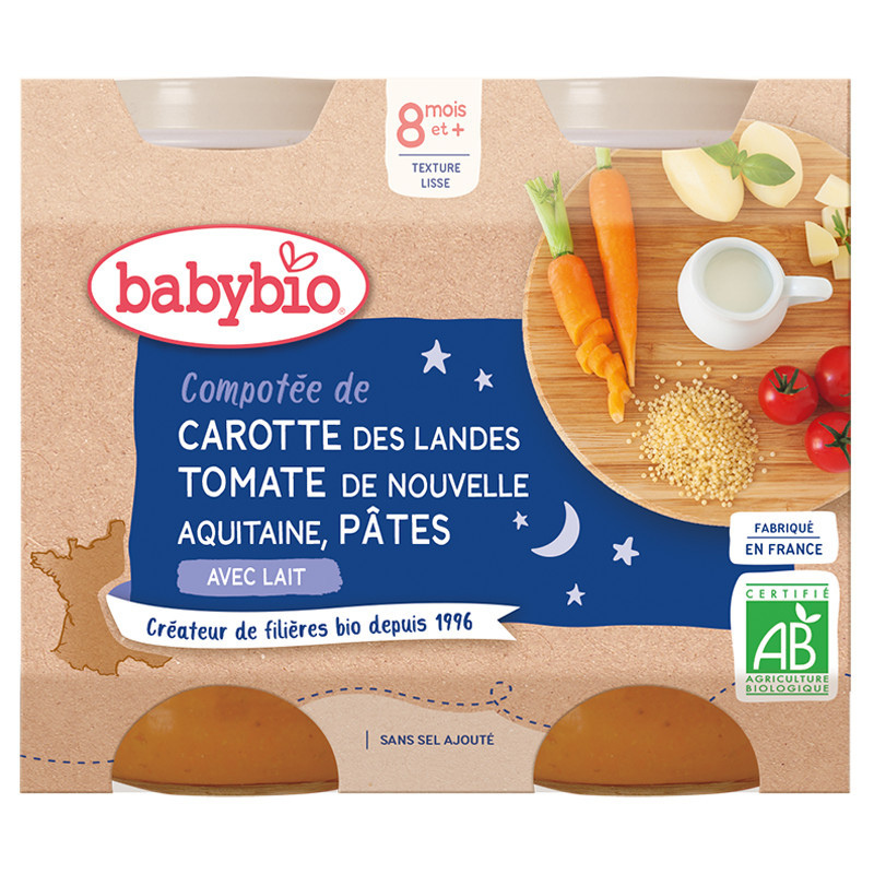 xx babybio Compotée de Carotte des Landes Tomate Pâtes 2x200g