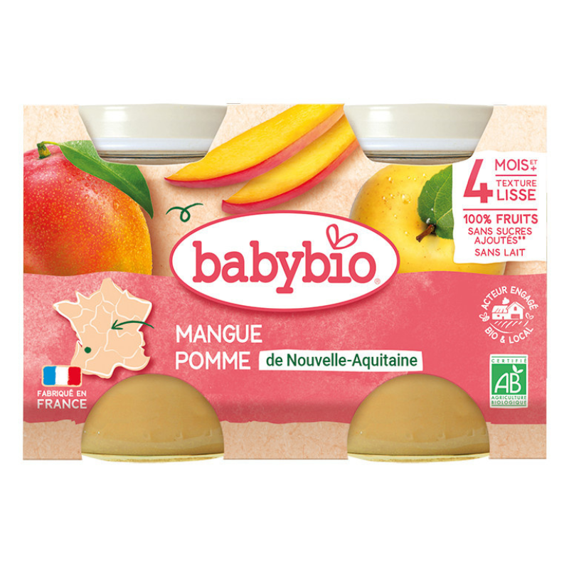 xx Babybio Mangue Pomme de Nouvelle-Aquitaine Petits pots 2x130g