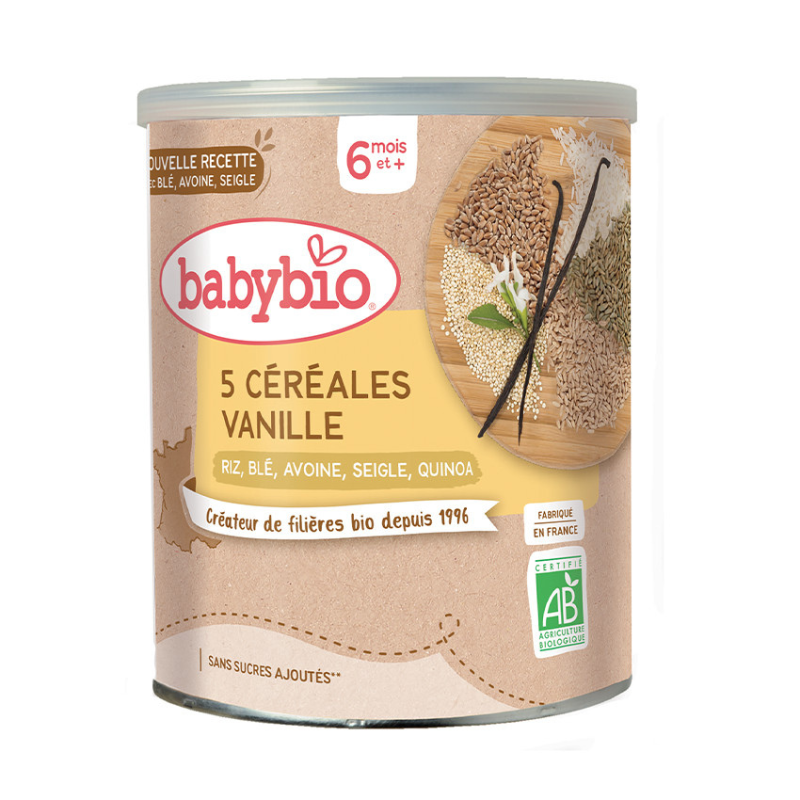 xx Babybio Mélange 5 céréales et vanille bio 6M+ 220g