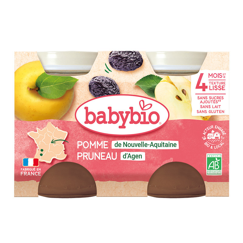 xx Babybio Pomme de Nouvelle-Aquitaine Pruneau d'Agen Petits pots 2x130g