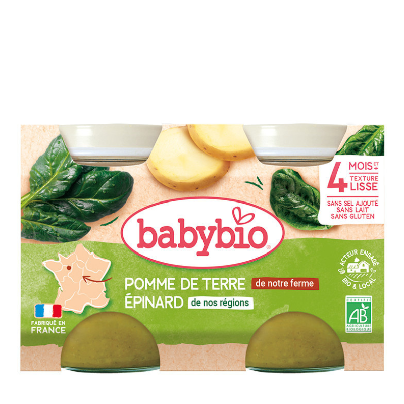 xx Babybio Pomme de terre de notre Ferme Epinard de nos régions Petits pots 2x130g