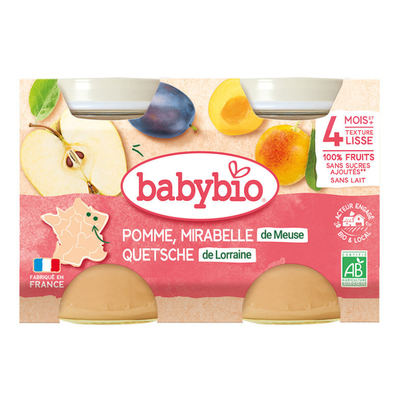 xx Babybio Pomme Mirabelle de Meuse Quetsche de Lorraine Petits pots 2x130g