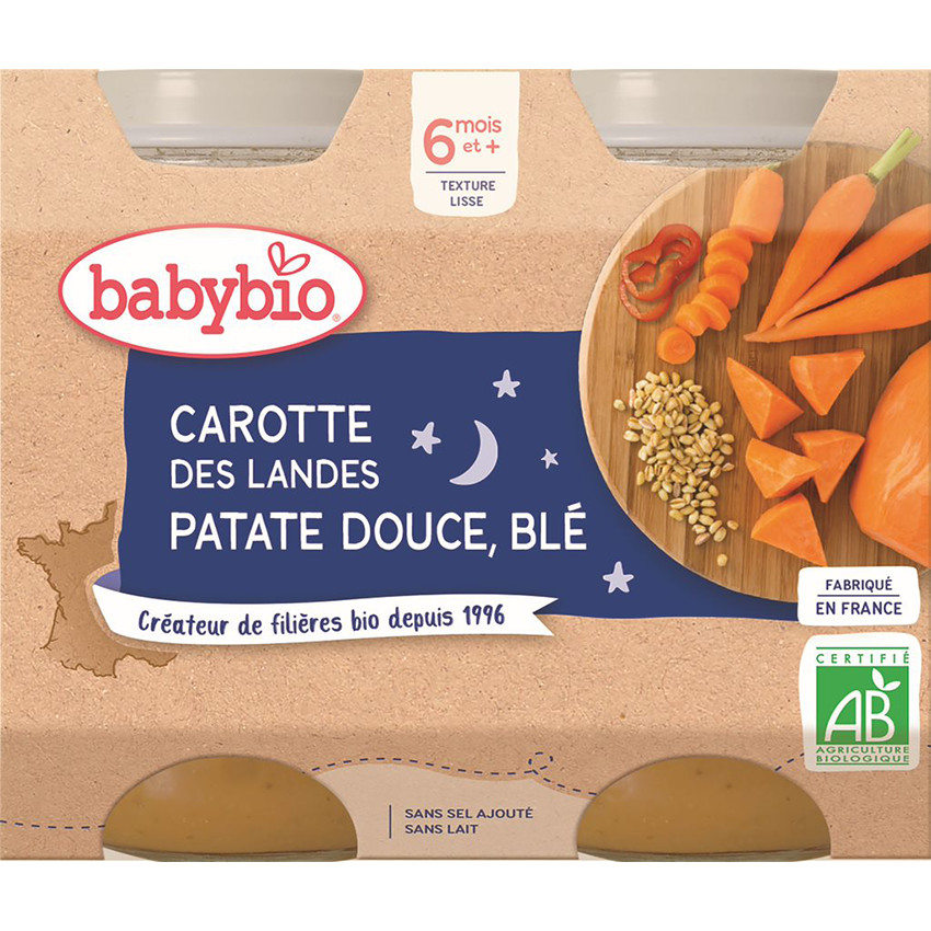 xx Babybio Repas du Soir - Petits pots carottes, patate douce, blé dès 6 mois 2x200g