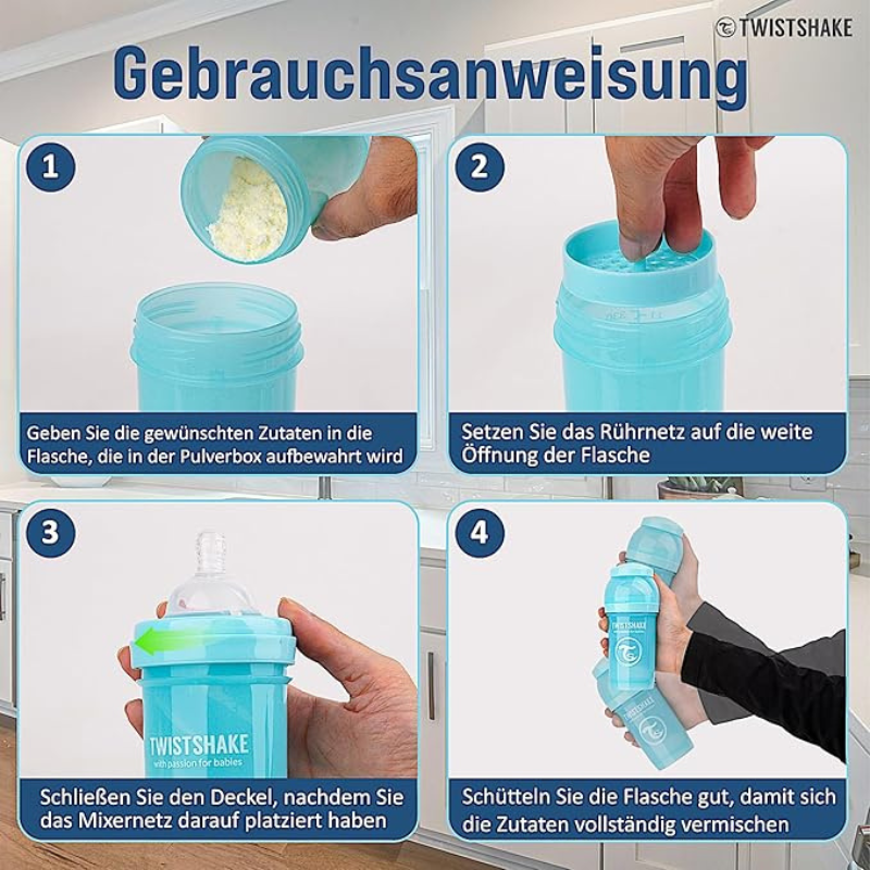 Biberons Anti-Coliques Twistshake 180ml – Lot de 2 – Bleu– 2m+