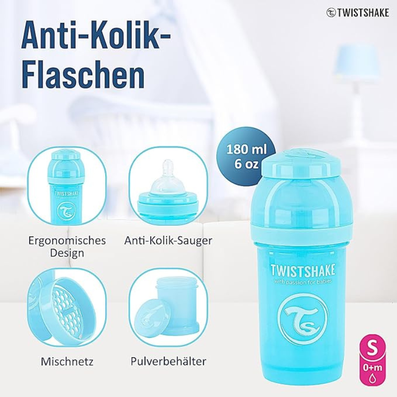 Biberons Anti-Coliques Twistshake 180ml – Lot de 2 – Bleu– 2m+