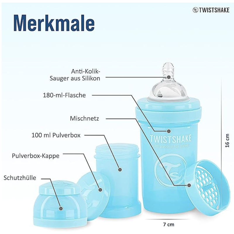 Biberons Anti-Coliques Twistshake 180ml – Lot de 2 – Bleu– 2m+