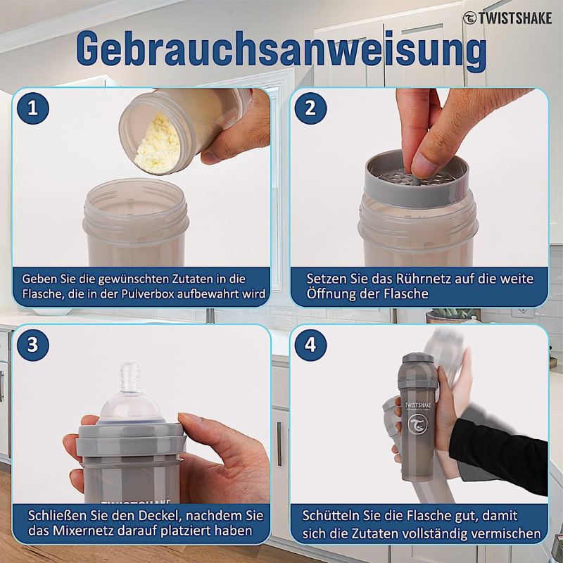 Biberons Anti-Coliques Twistshake 180ml – Lot de 2 – Gris – 2m+