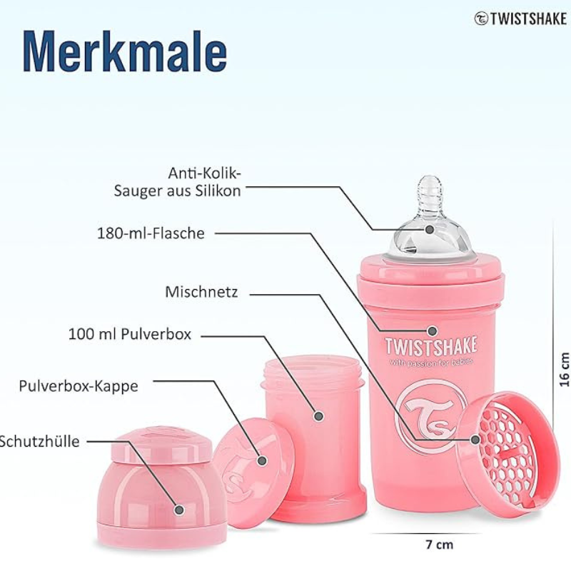 Biberons Anti-Coliques Twistshake 180ml – Lot de 2 – Rose – 2m+