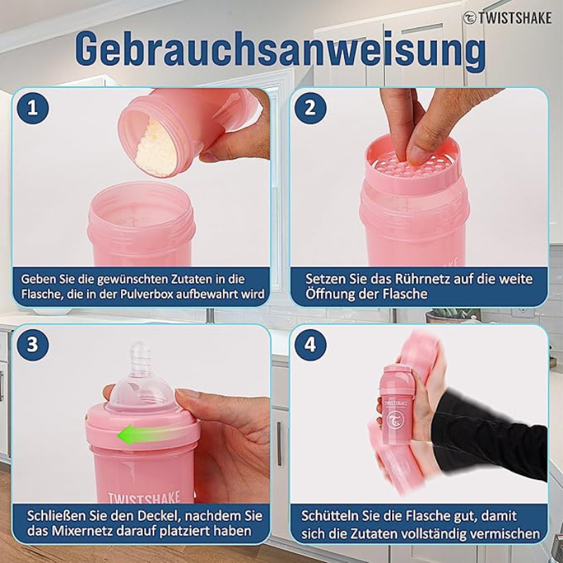 Biberons Anti-Coliques Twistshake 180ml – Lot de 2 – Rose – 2m+