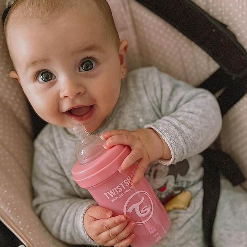 Biberons Anti-Coliques Twistshake 180ml – Lot de 2 – Rose – 2m+