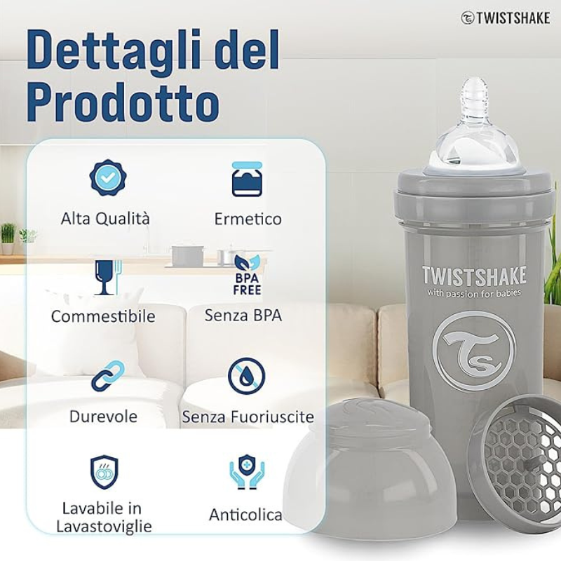 Biberons Anti-Coliques Twistshake 260ml – Lot de 2 – Gris – 2m+