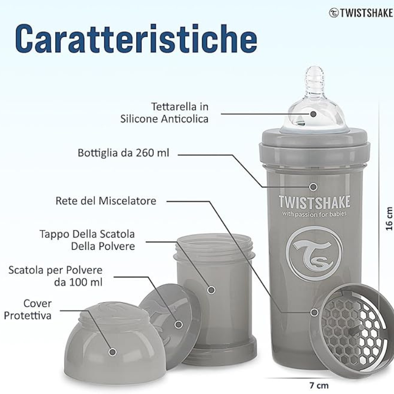Biberons Anti-Coliques Twistshake 260ml – Lot de 2 – Gris – 2m+