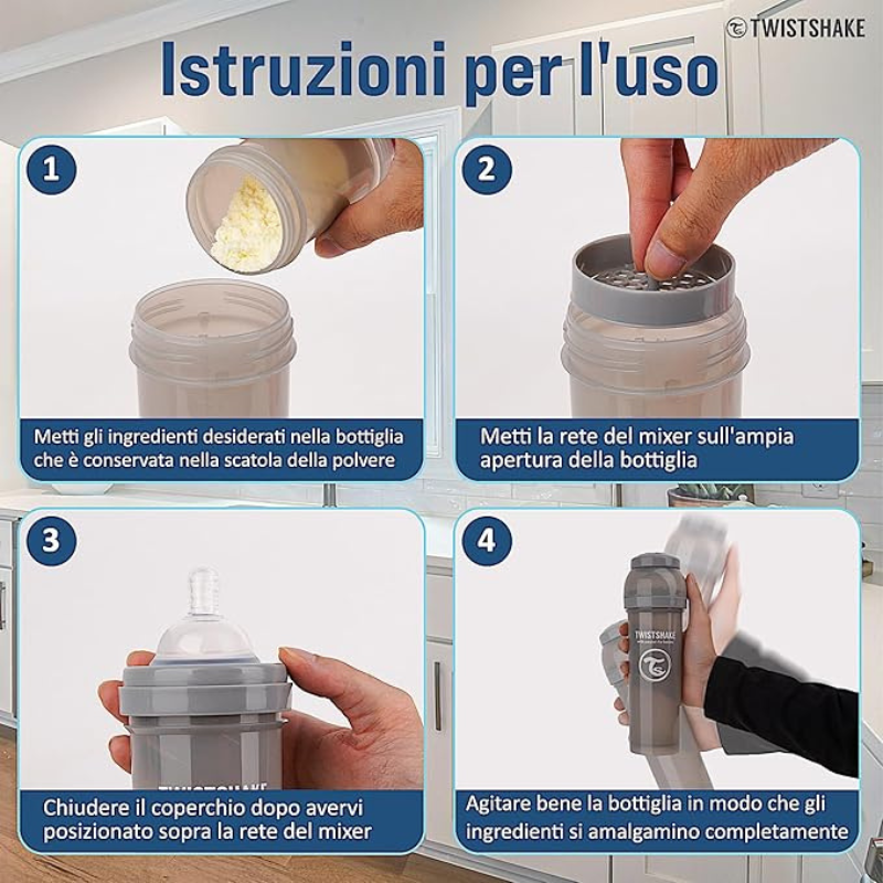 Biberons Anti-Coliques Twistshake 260ml – Lot de 2 – Gris – 2m+