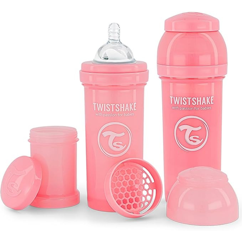 xx Biberons Anti-Coliques Twistshake 260ml – Lot de 2 – Rose – 2m+