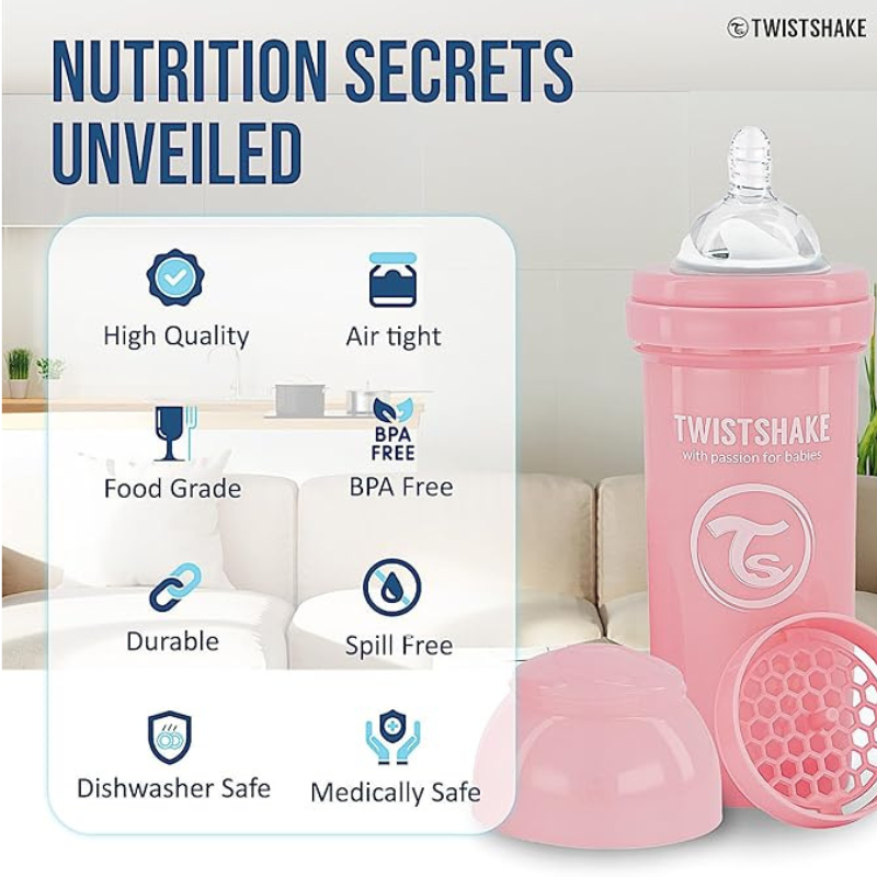 Biberons Anti-Coliques Twistshake 260ml – Lot de 2 – Rose – 2m+