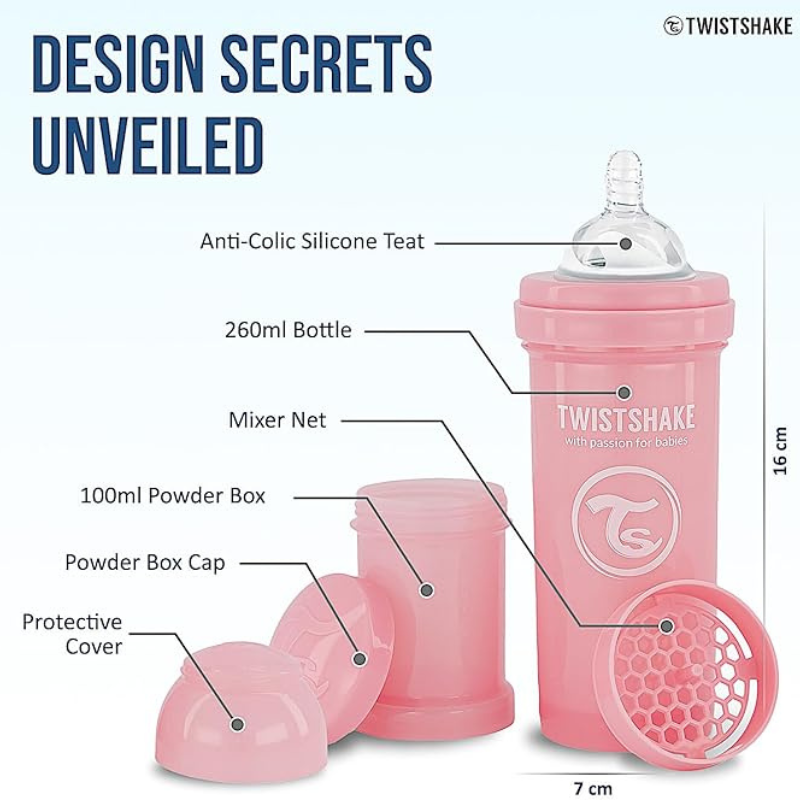 Biberons Anti-Coliques Twistshake 260ml – Lot de 2 – Rose – 2m+
