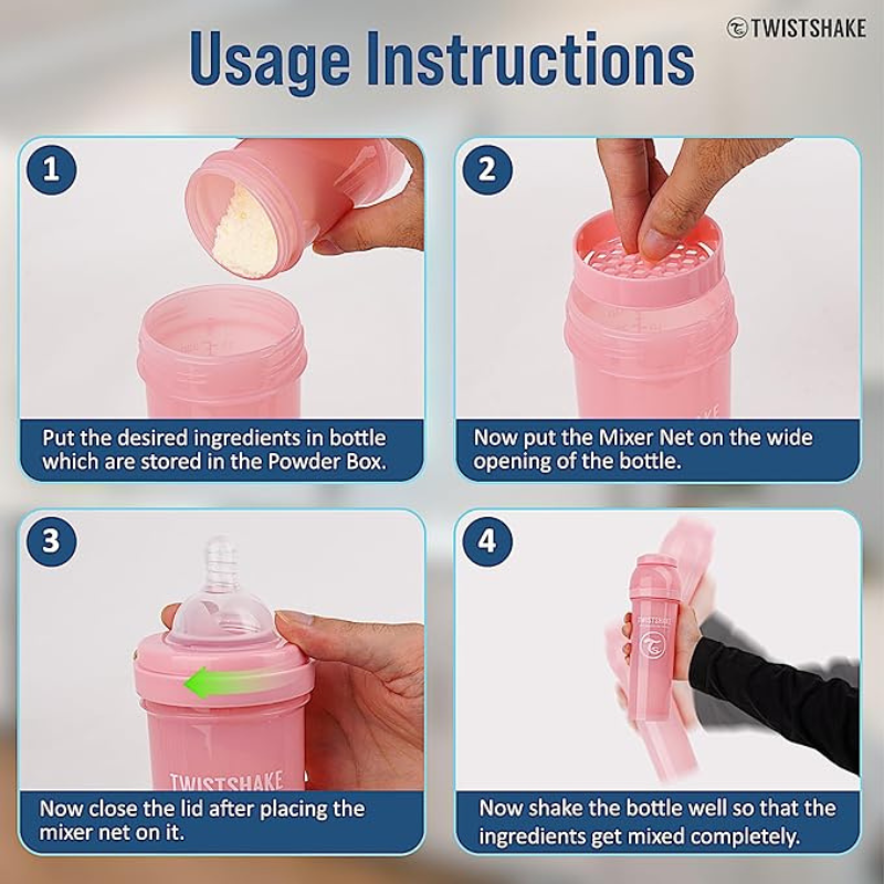 Biberons Anti-Coliques Twistshake 260ml – Lot de 2 – Rose – 2m+