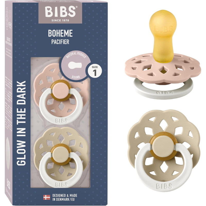 xx BIBS Lot de 2 Sucettes Bohème Nuit Rondes – Blush/Vanille - GLOW