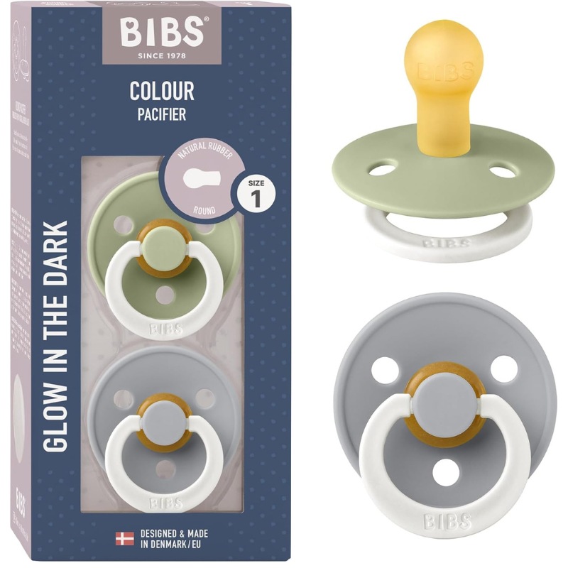 xx BIBS Lot de 2 Sucettes Rondes Nuit - Sage/Cloud