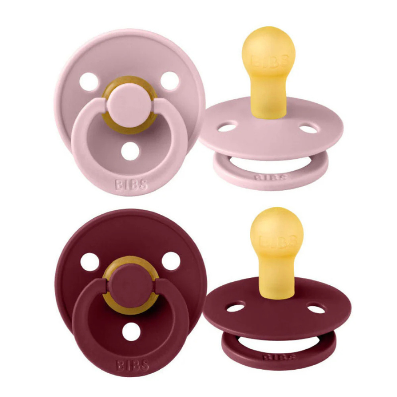 BIBS Lot de 2 Sucettes Rondes - Rose poudré/Grenat