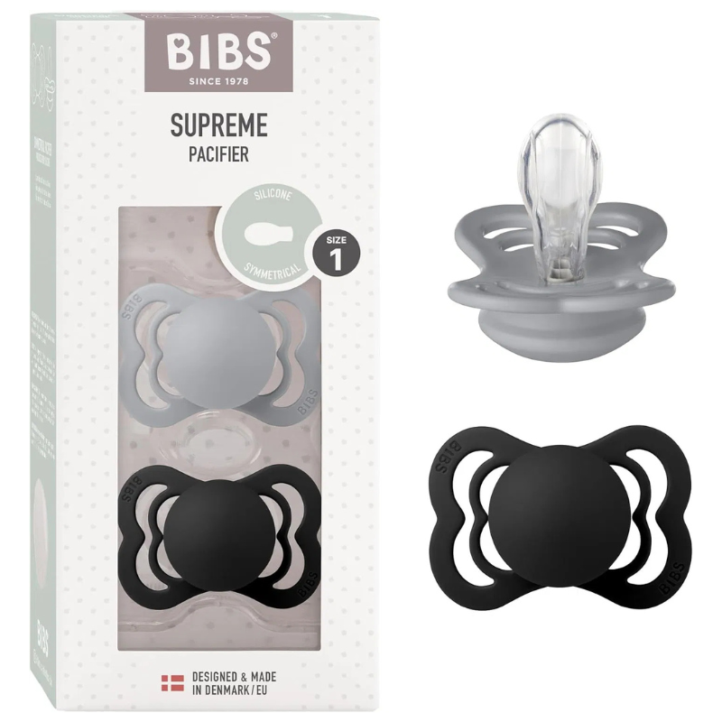 xx Bibs Lot de 2 Sucettes Supreme Symétrique Silicone Iron / Baby Blue