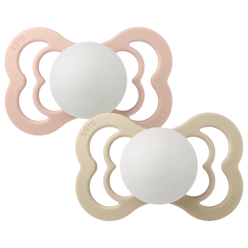 xx BIBS Lot de 2 Sucettes Symétriques Suprème Silicone - Blush/Vanille - GLOW
