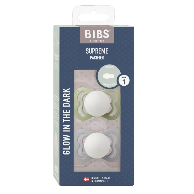 BIBS Lot de 2 Sucettes Symétriques Suprème Silicone - Sauge/Nuage - GLOW